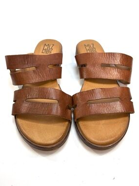 Miz Mooz Brown Leather Double-Strap Slide Sandals | 40